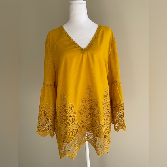SOLD Chico's Mustard Lace Detail Blouse - Picture 5 of 10